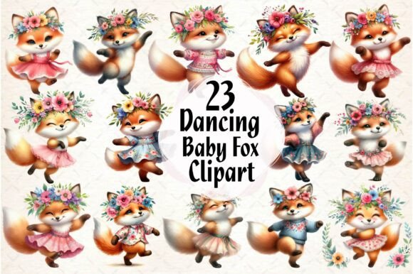 Download Watercolor Dancing Baby Fox ClipArt PNG - Premium Resources